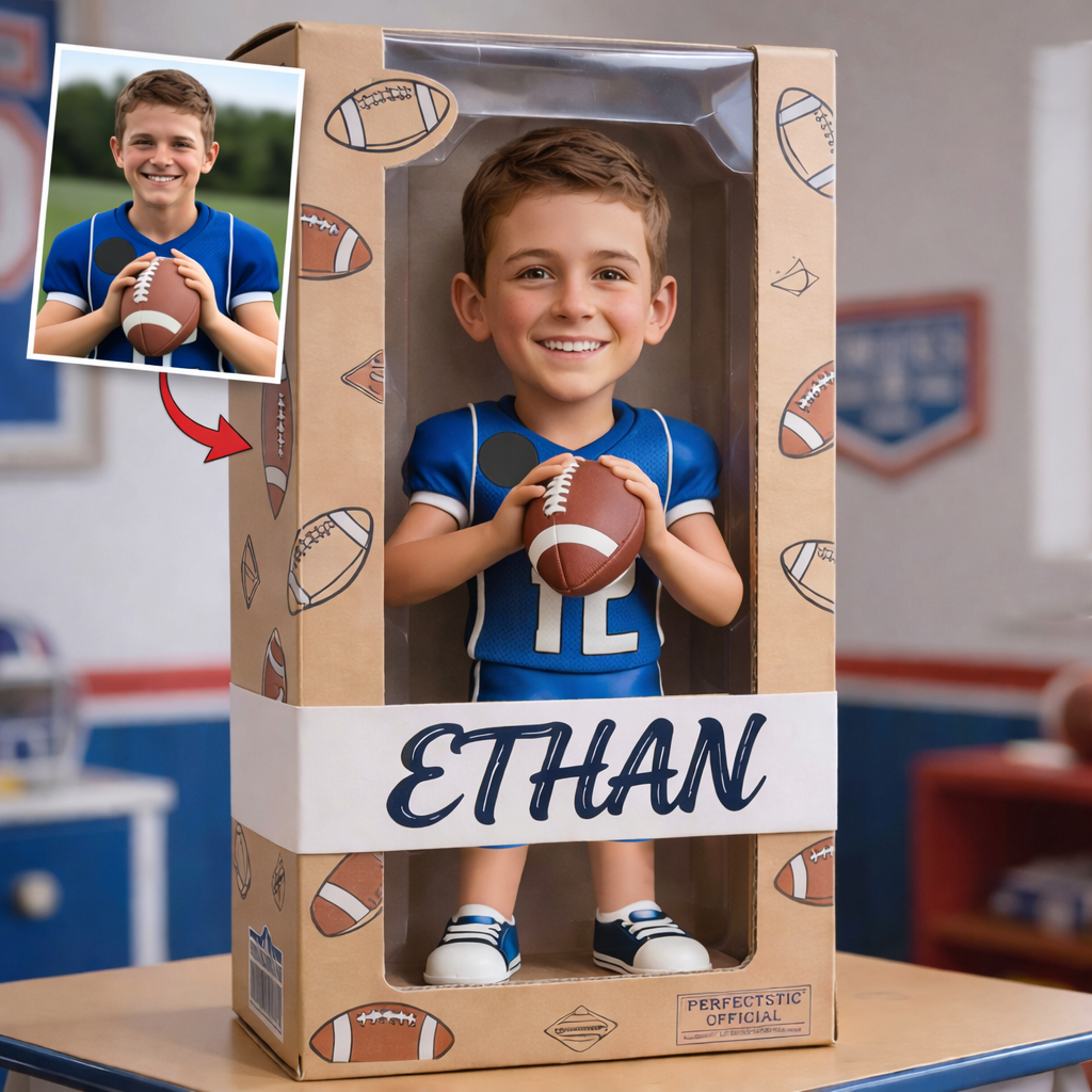 Fully Body Customizable 1 Person in Gift Box, Custom Football Bobbleheads With Engraved Text, Unique Sports Gift