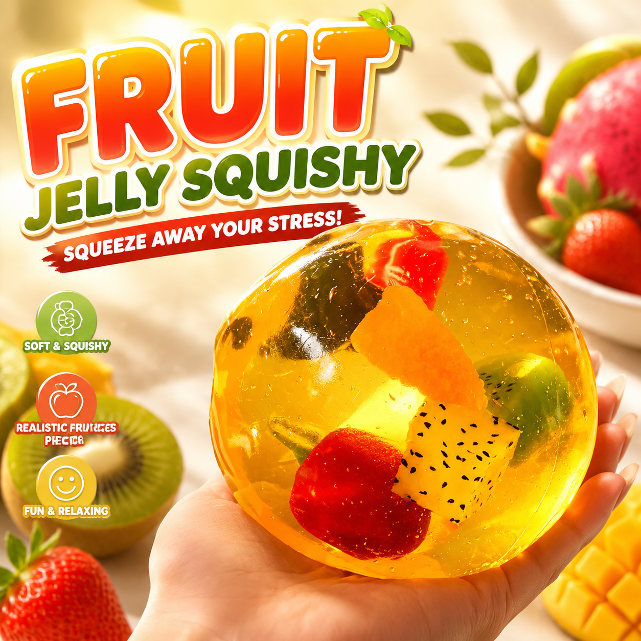 Realistic Fruit Jelly Banana Squishy Toy | Transparent Fruit Filled Stress Relief Fidget Toy for Kids & Adults - MyFaceBobbleheads
