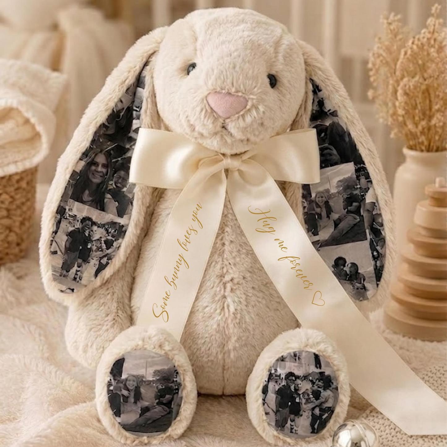 Custom Photo Bunny Plush – Personalized Hidden Ear Picture Bunny Gift for Couples Anniversary Father's Day Gifts - MyFaceBobbleheads