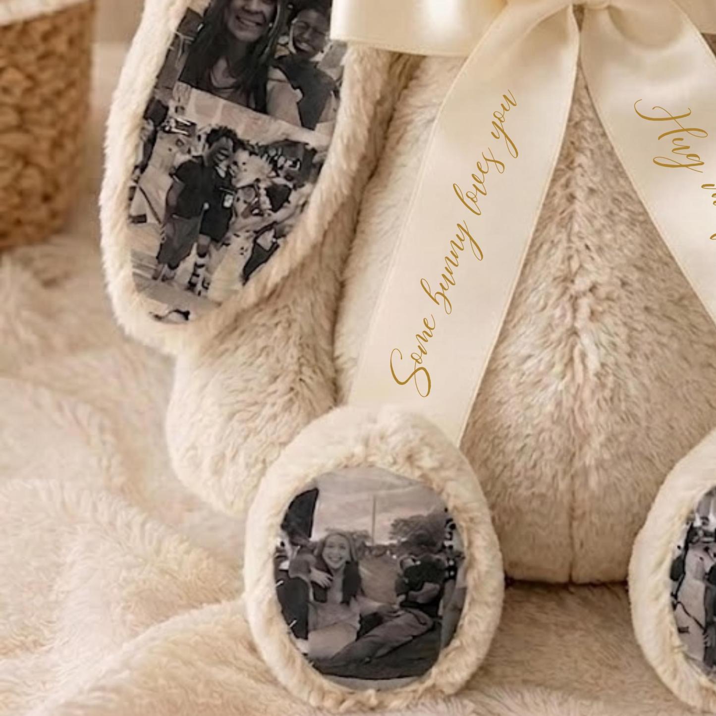 Custom Photo Bunny Plush – Personalized Hidden Ear Picture Bunny Gift for Couples Anniversary Father's Day Gifts - MyFaceBobbleheads