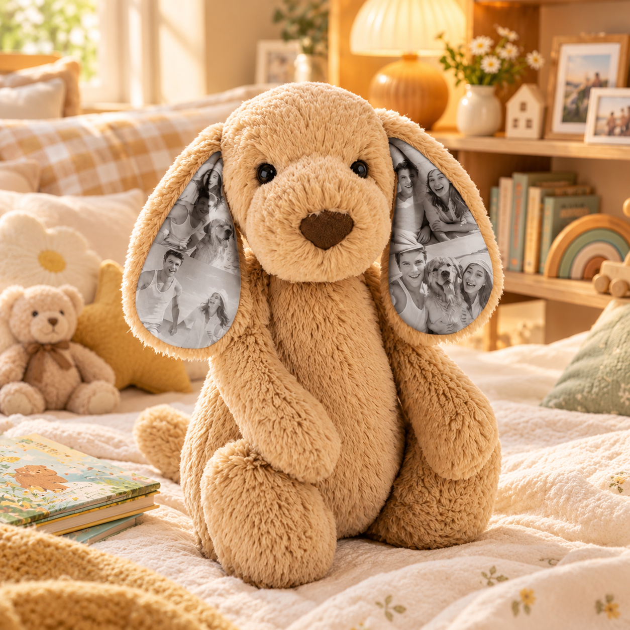 Custom Photo Plush Dog Personalized Puppy Stuffed Animal with Memory Ears, Unique Collage Gift for Kids - MyFaceBobbleheads