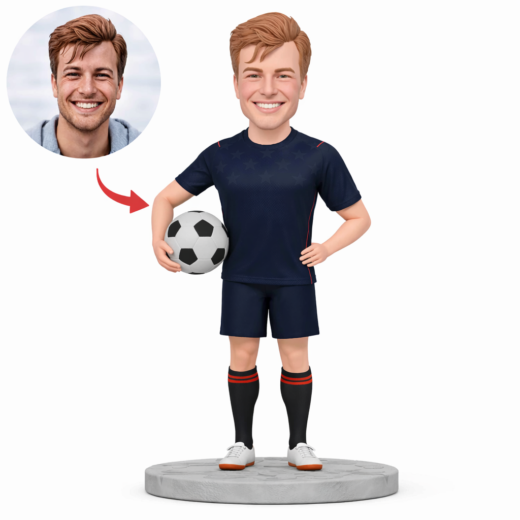 Personalized USA Style Soccer Bobblehead from Photo, Custom Bobblehead Engraved with Text