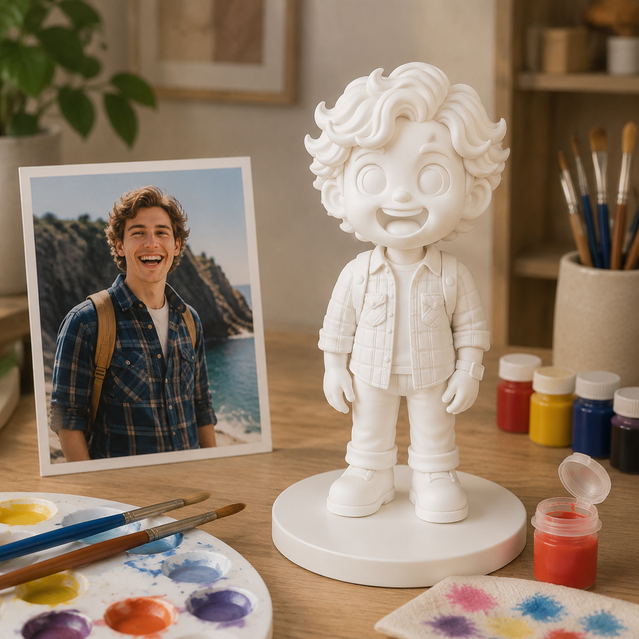 Custom DIY Paintable Plaster Figurine from Your Photo | Personalized Cartoon Gift for Family, Couples, Kids & Friends - MyFaceBobbleheads
