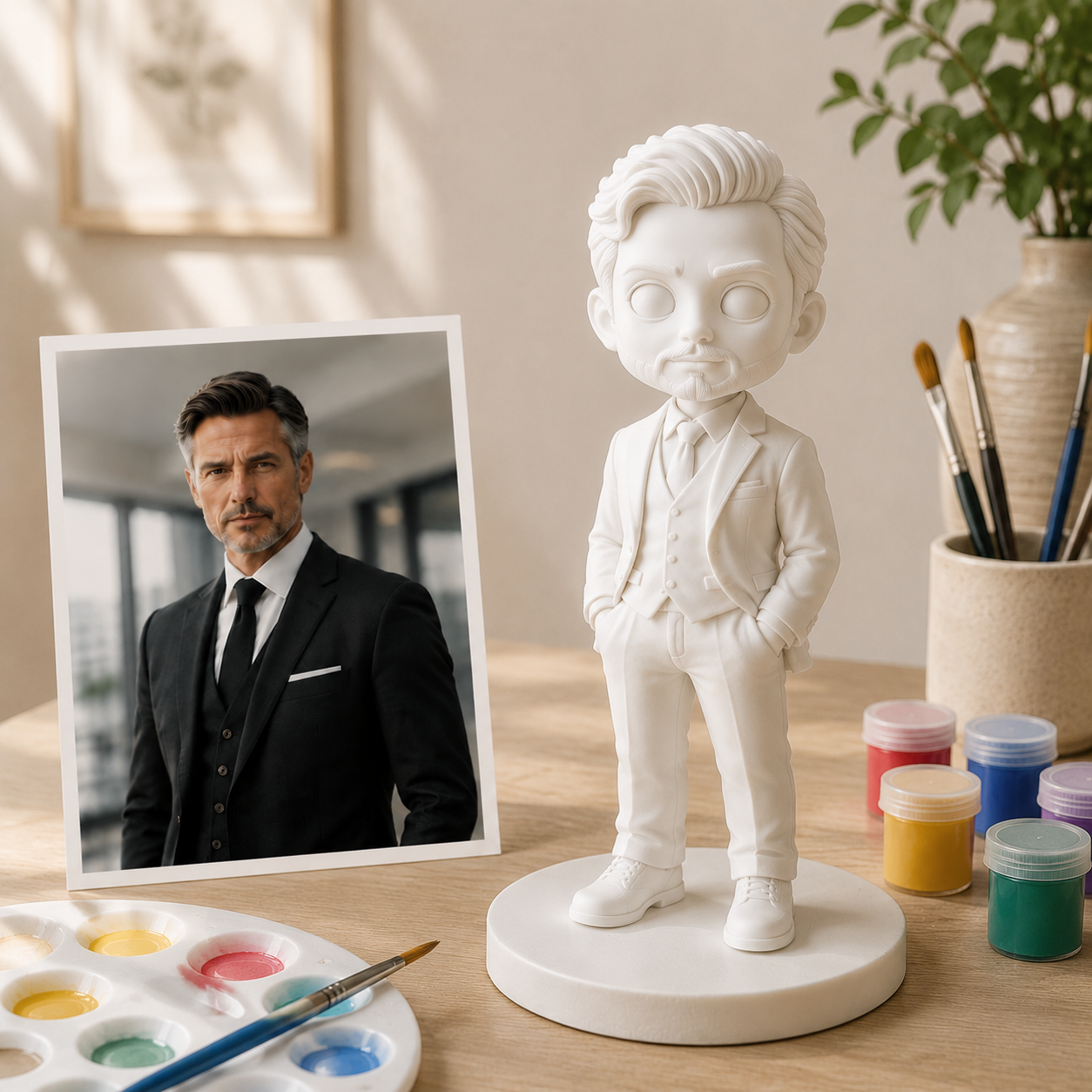Custom DIY Paintable Plaster Figurine from Your Photo | Personalized Cartoon Gift for Family, Couples, Kids & Friends - MyFaceBobbleheads