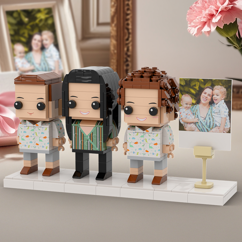 Geschenk Für Mama, Ganzkörper-fotorahmen Für 3 Personen, Individuelle Ziegelfiguren, Perfekte Geschenke Für Die Familie - MyCustomBrickFigures