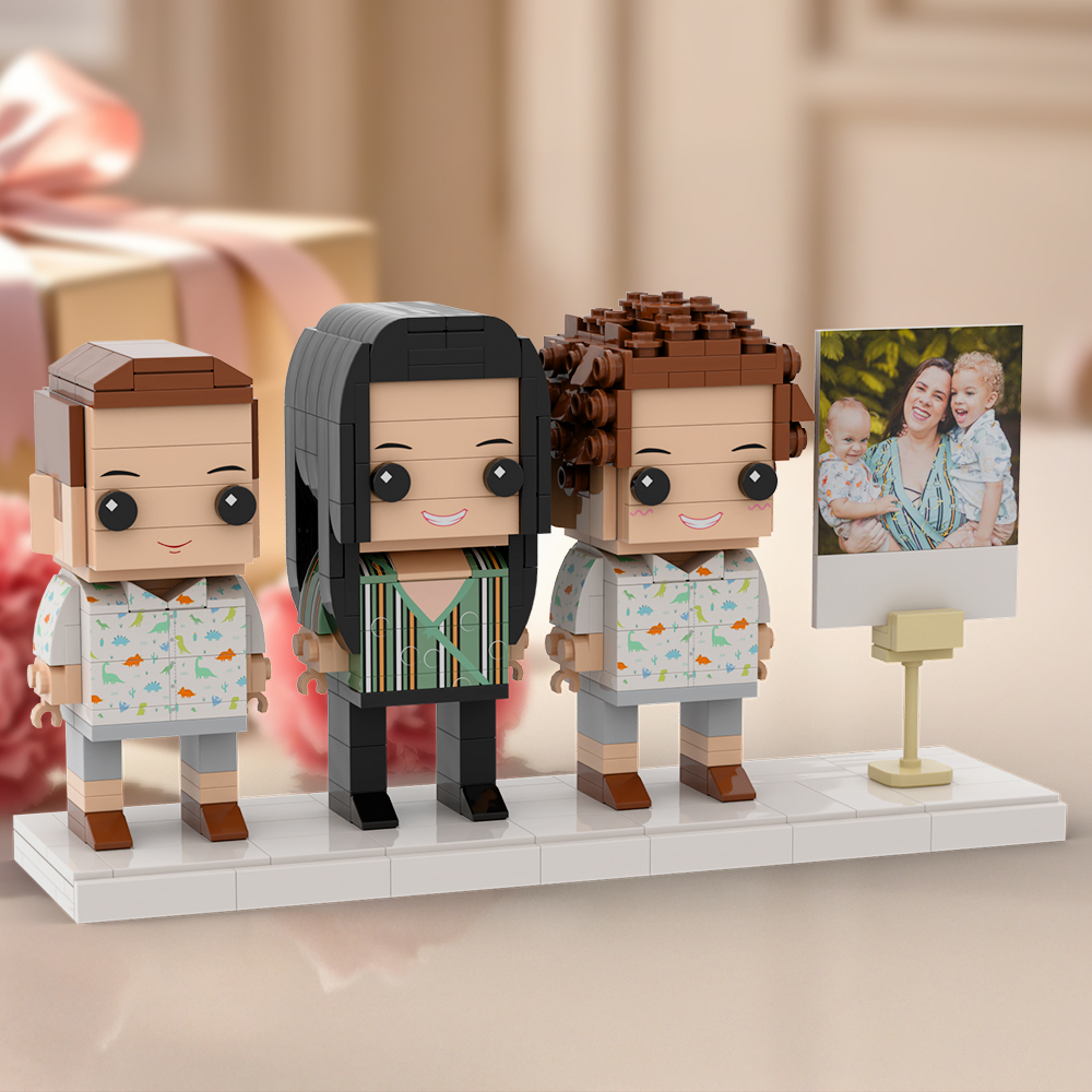 Geschenk Für Mama, Ganzkörper-fotorahmen Für 3 Personen, Individuelle Ziegelfiguren, Perfekte Geschenke Für Die Familie - MyCustomBrickFigures