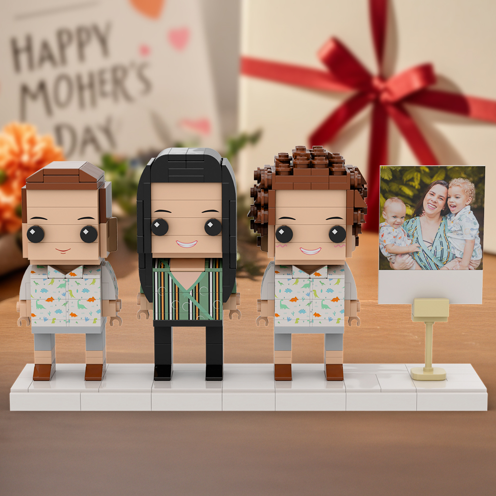 Geschenk Für Mama, Ganzkörper-fotorahmen Für 3 Personen, Individuelle Ziegelfiguren, Perfekte Geschenke Für Die Familie - MyCustomBrickFigures