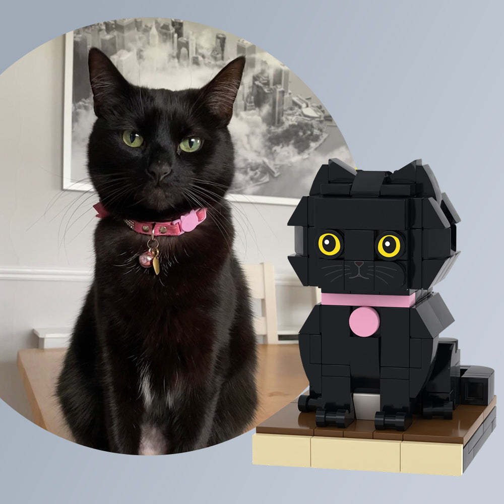 Benutzerdefinierte Schwarze Katzen-steinfiguren, Vollständig Anpassbar, 1 Katzenfoto, Kleiner Partikelblock, Individuell Angepasst, Nur Katze - MyCustomBrickheadz