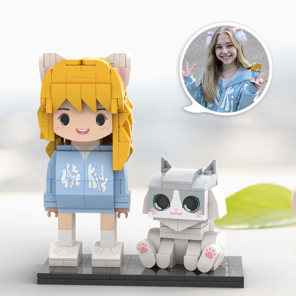 Personalisierte Süße Ziegelfiguren Mit Katzen-ganzkörper. Anpassbare Niedliche Ziegelfiguren, Kleines Partikelblockspielzeug - MyCustomBrickheadz