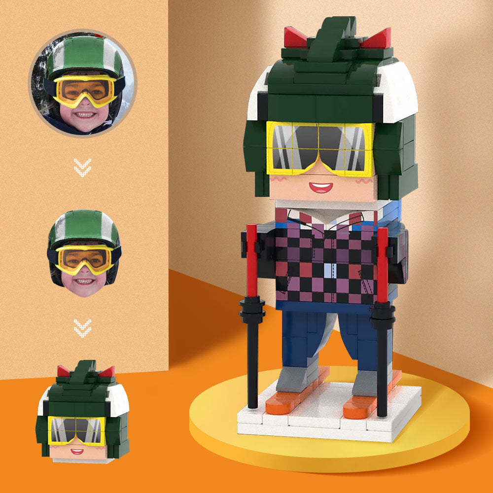 Maßgeschneiderte Kopf-skifahrer-figuren, Kleines Partikelblock-spielzeug, Anpassbare Ziegelkunst-geschenke - MyCustomBrickheadz