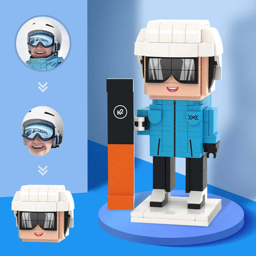 Maßgeschneiderte Kopf-snowboarder-figuren, Kleines Partikelblock-spielzeug, Anpassbare Ziegelkunst-geschenke - MyCustomBrickheadz