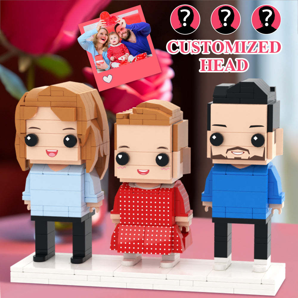 Valentinstag Familie Ganzkörper Anpassbar 3 Personen Benutzerdefinierte Ziegelfiguren Kleiner Partikelblock - MyCustomBrickheadz