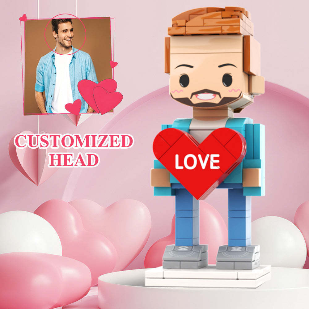 Junge Mit Herz, Valentinstagsgeschenk, Individueller Kopf, Niedliche Ziegelfiguren, Personalisierte Figuren, Kleines Partikel-block-spielzeug - MyCustomBrickheadz