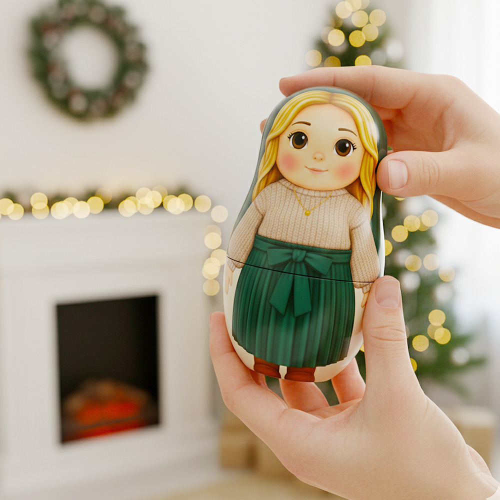 Personalisiertes Portrait, Nesting Doll, Individuelles Foto, Familienportrait, Cartoon-stil, Geschenk, Foto, Jahrestagsgeschenk - MyCustomBrickFigures