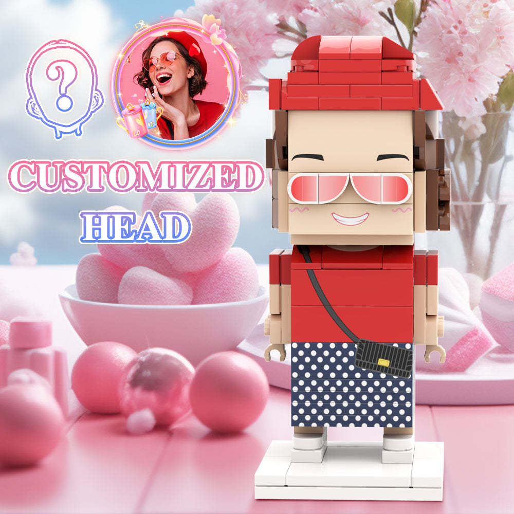 Valentinstagsgeschenk Für Freundin, Individueller Kopf, Ziegelfiguren, Personalisierte Ziegelfiguren, Kleines Partikelblock-mädchen - MyCustomBrickheadz
