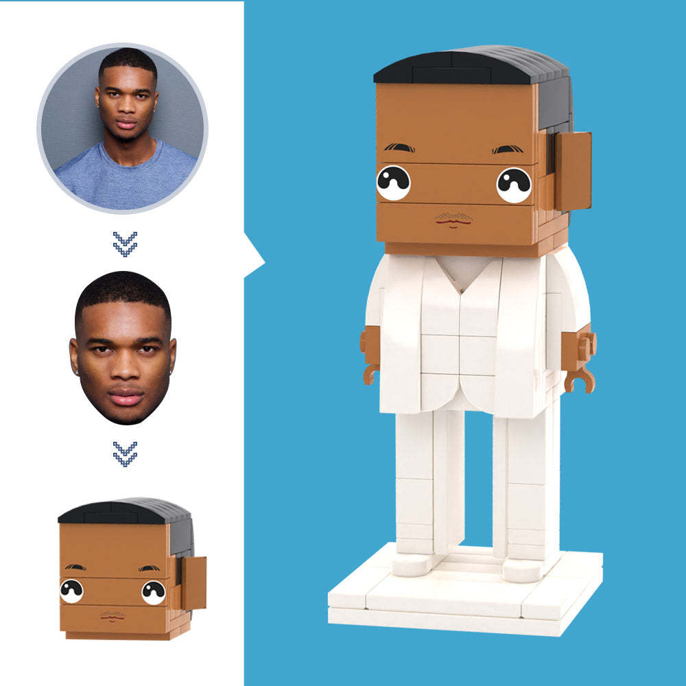 Maßgeschneiderte Kopf-weiße Kleid-figuren, Kleines Partikel-block-spielzeug, Anpassbare Ziegelkunst-geschenke - MyCustomBrickheadz