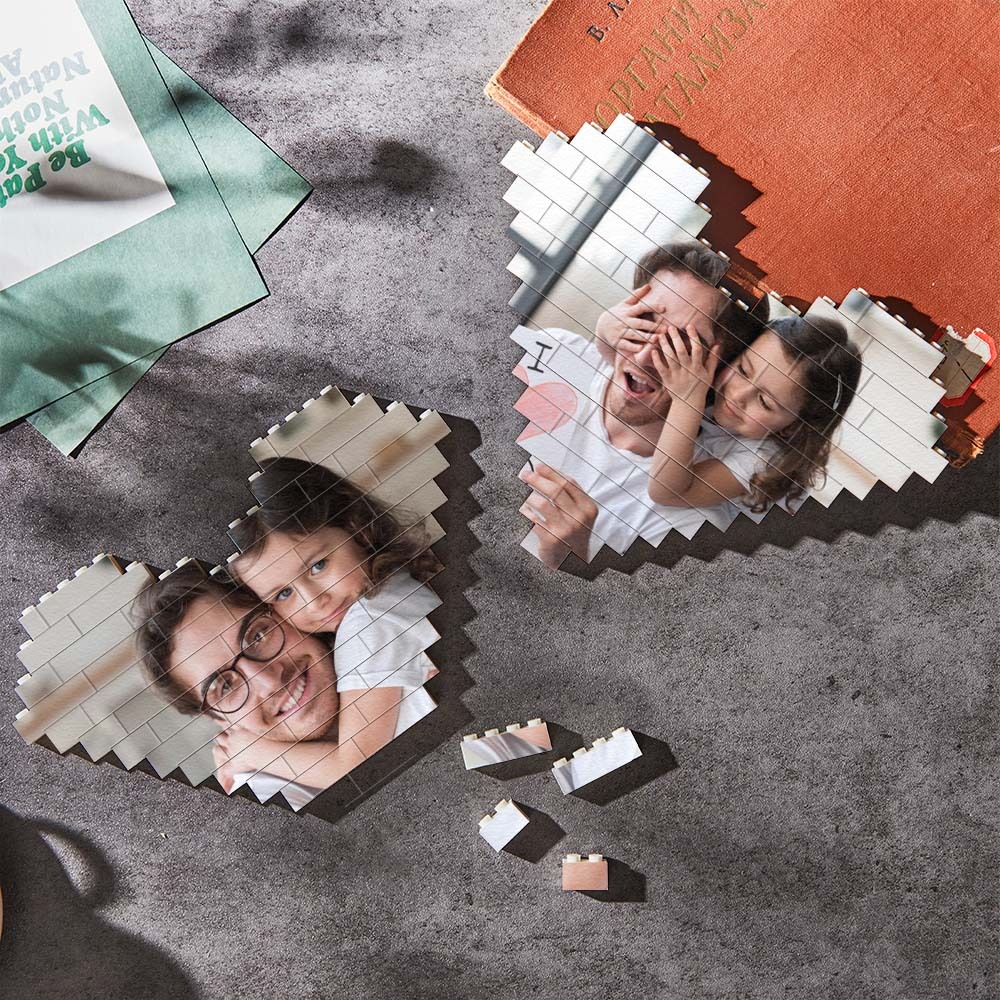Personalisierter Fotoblock Aus Individuellem Baustein, Herzförmiges Vatertagsgeschenk - MyCustomBrickheadz