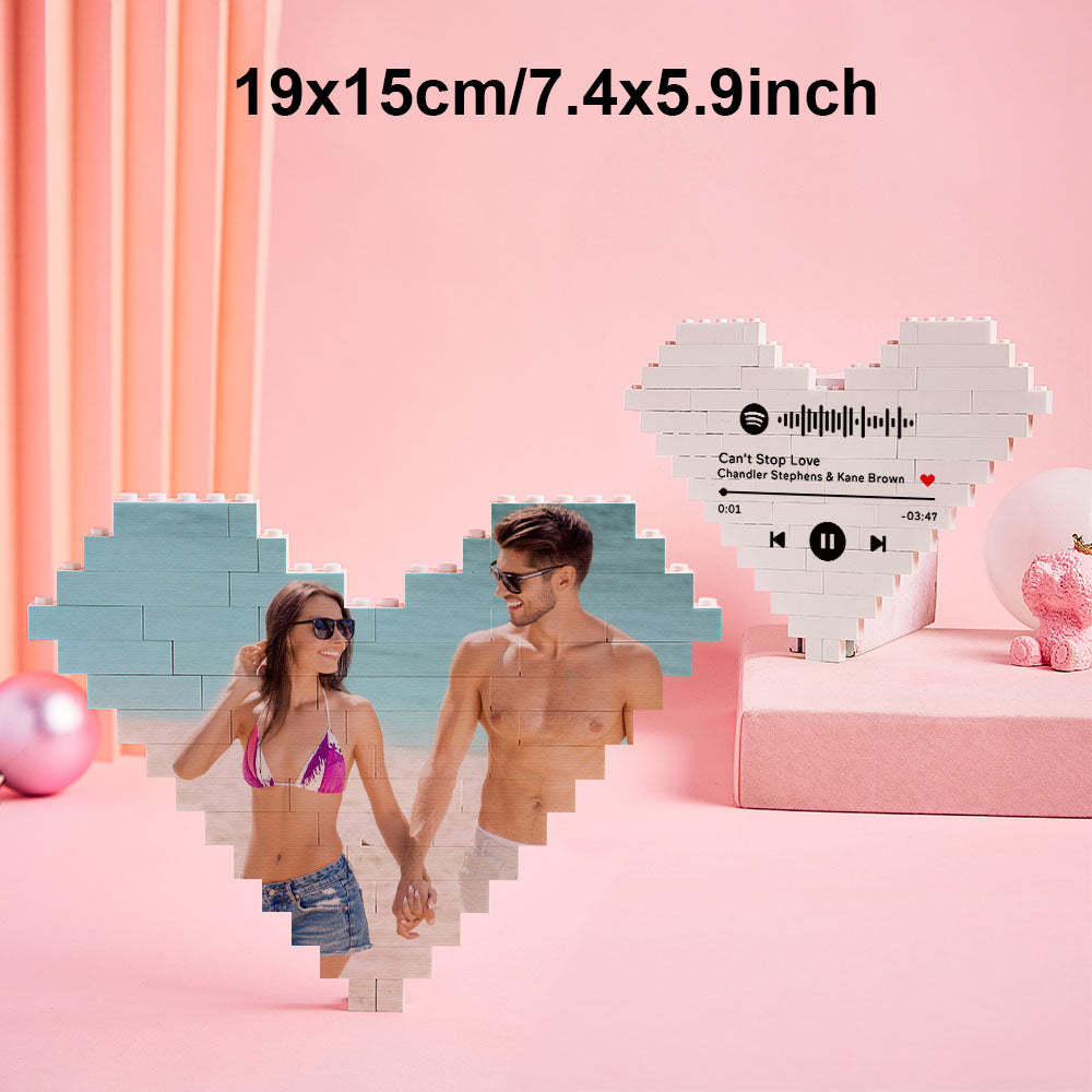 Benutzerdefinierter Fotobaustein, Personalisierter Musikcodeblock, Herzförmiger Fotoblock, Geschenke Für Sie - MyCustomBrickheadz