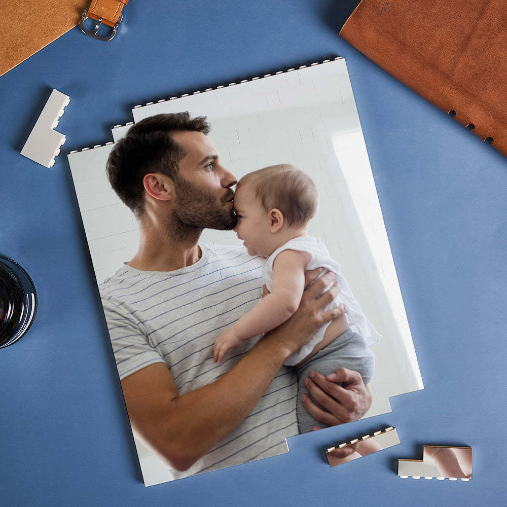 Personalisiertes Baustein-puzzle, Vertikales Gebäude, Fotostein, Individueller Einseitiger Fotorahmen, Vatertagsgeschenk - MyCustomBrickheadz