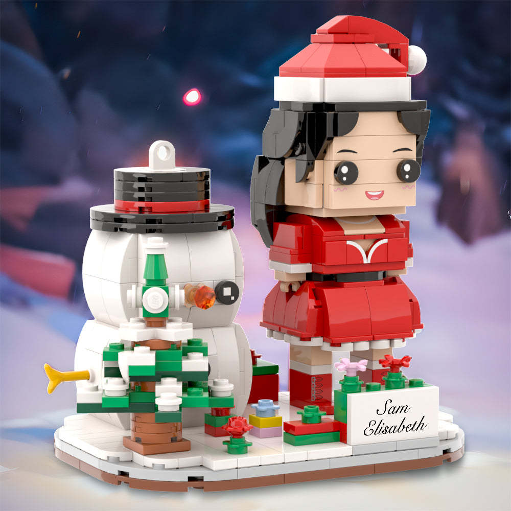 Lustige Weihnachtsgeschenke, Personalisierte Ziegelfiguren Mit Weihnachtssockel Und Schneemann - MyCustomBrickheadz