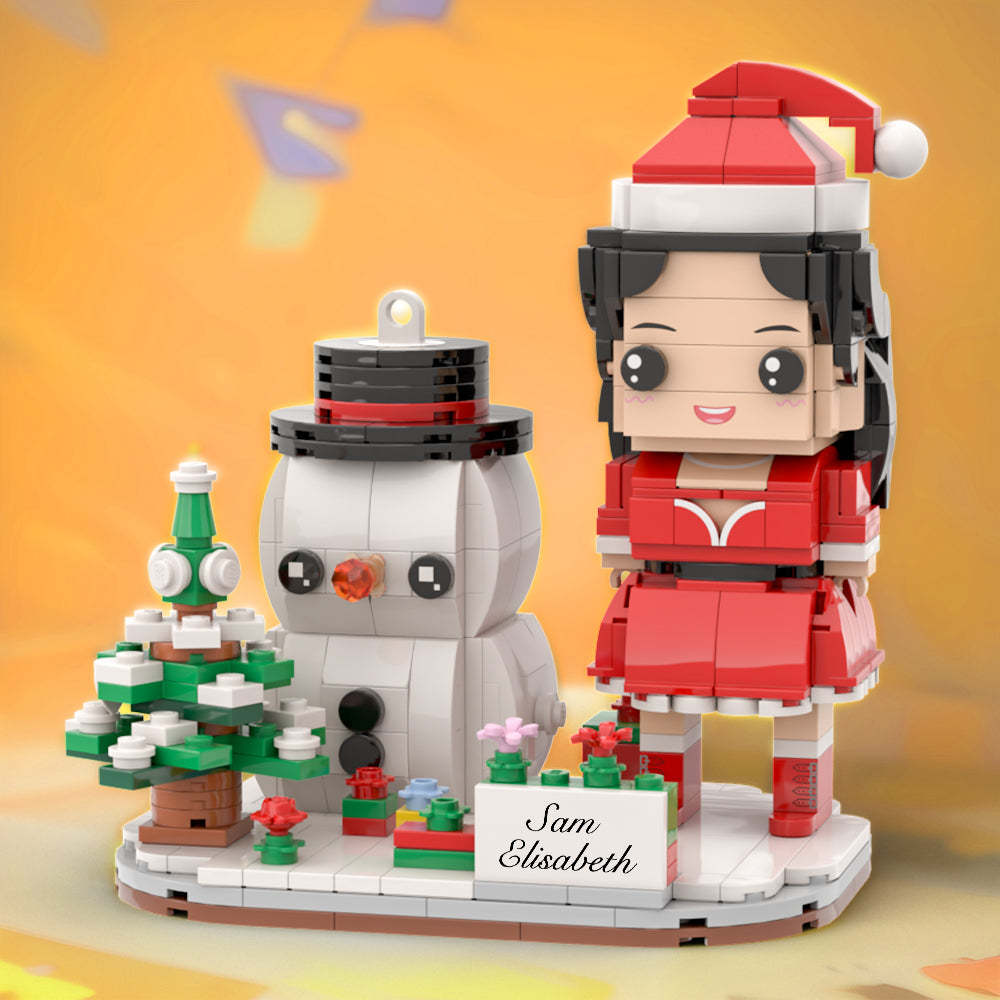 Lustige Weihnachtsgeschenke, Personalisierte Ziegelfiguren Mit Weihnachtssockel Und Schneemann - MyCustomBrickheadz