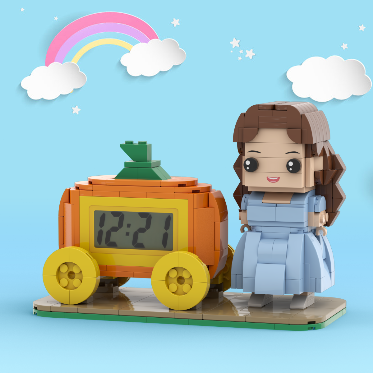 Weihnachtsgeschenke, Individuelle Uhr Mit Ziegelsteinfiguren, Personalisierte Uhr Mit Kürbis Und Figuren Aus Ziegelsteinen - MyCustomBrickheadz