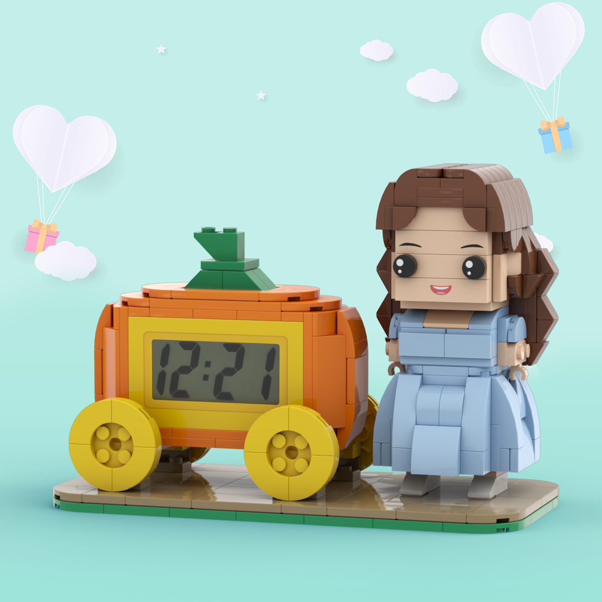 Weihnachtsgeschenke, Individuelle Uhr Mit Ziegelsteinfiguren, Personalisierte Uhr Mit Kürbis Und Figuren Aus Ziegelsteinen - MyCustomBrickheadz