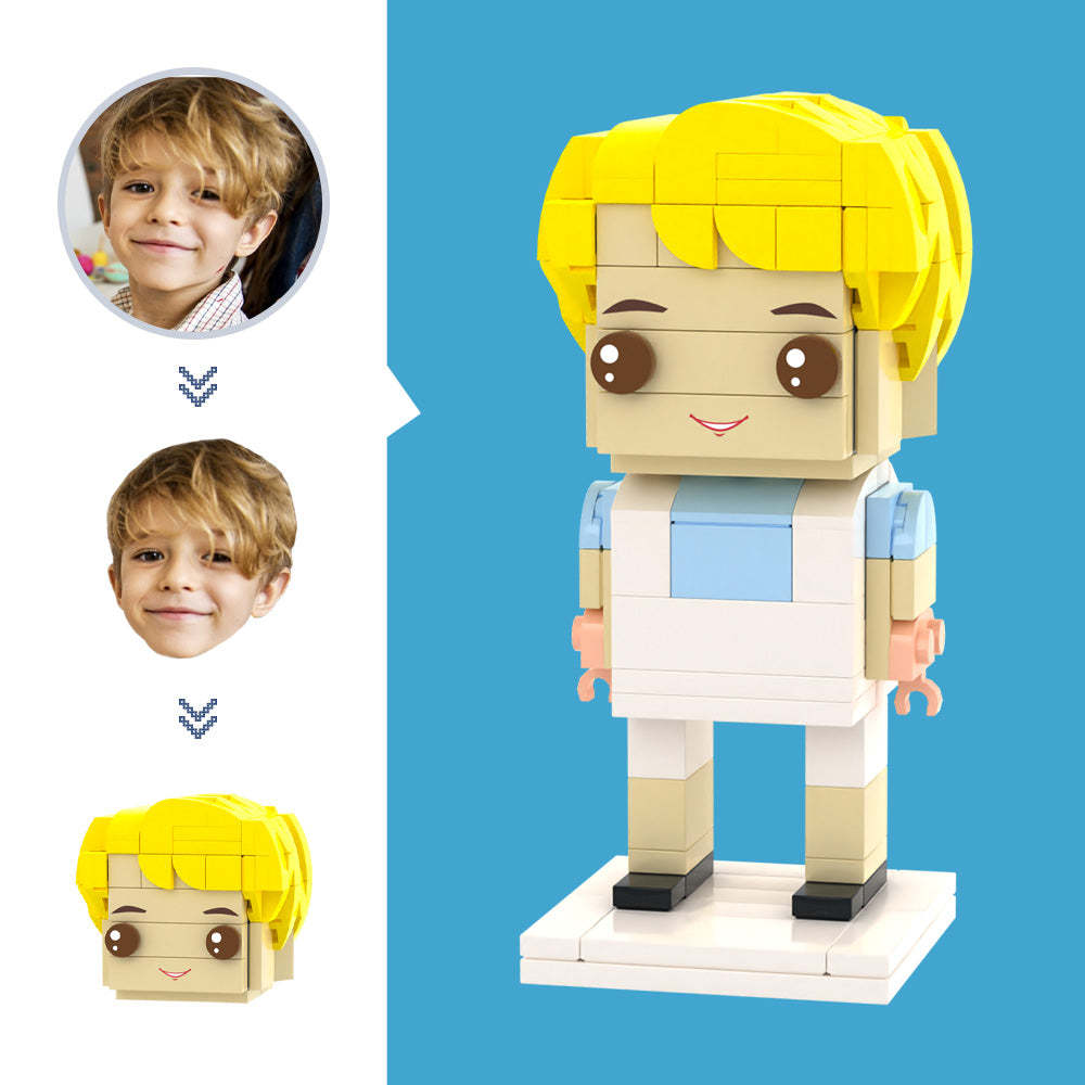 Maßgeschneiderter Kopf Für Kinder, Weiße Träger, Hosenfiguren, Kleines Partikel-block-spielzeug, Anpassbare Ziegelkunst-geschenke - MyCustomBrickheadz