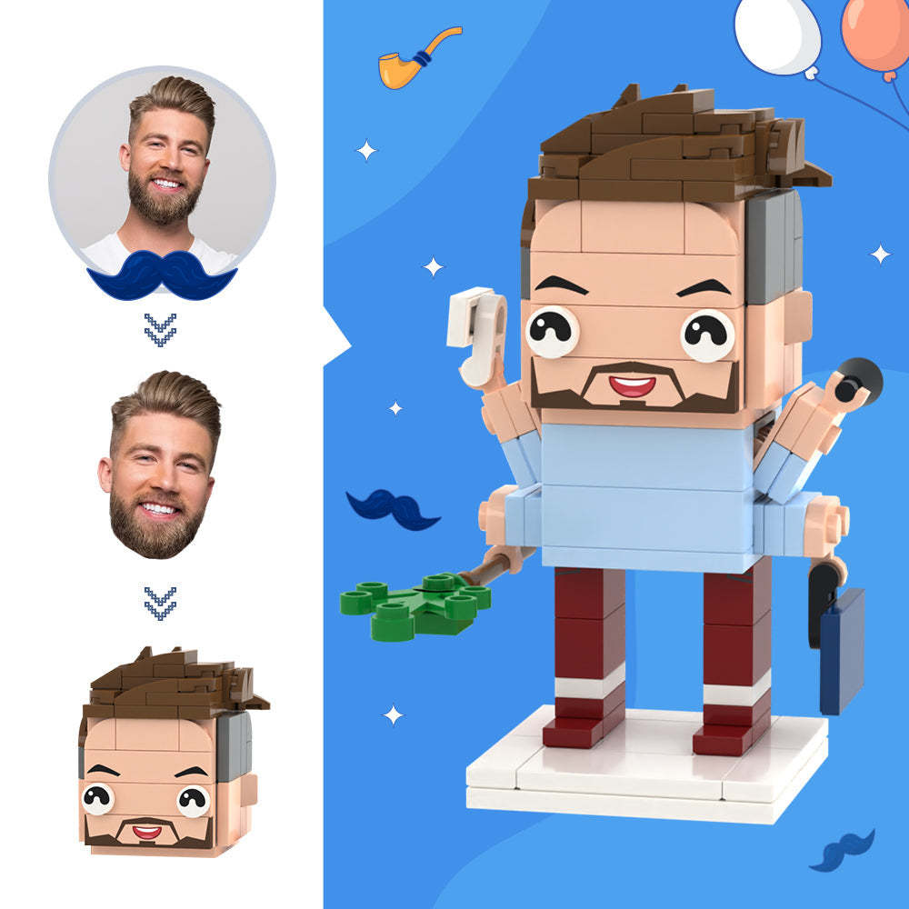 Vatertagsgeschenke, Individuelle Kopf-steinfiguren, Beschäftigter Vater, Steinfiguren, Kleines Partikel-block-spielzeug - MyCustomBrickheadz