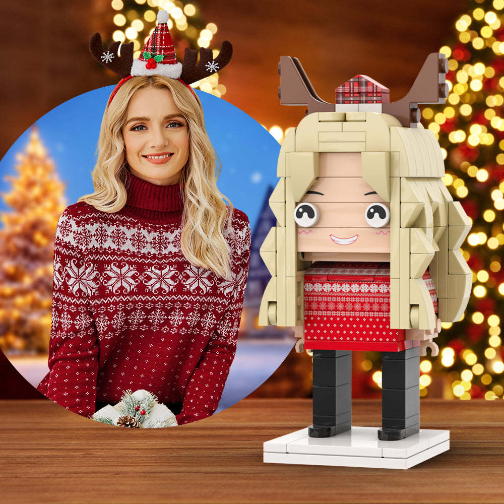 Weihnachts-ugly-pullover, Ganzkörper, Anpassbar, Für 1 Person, Individuelle Ziegelfiguren, Kleines Partikelblock-spielzeug, Brick Me-figuren, Hässliches Pullover-mädchen - MyCustomBrickheadz