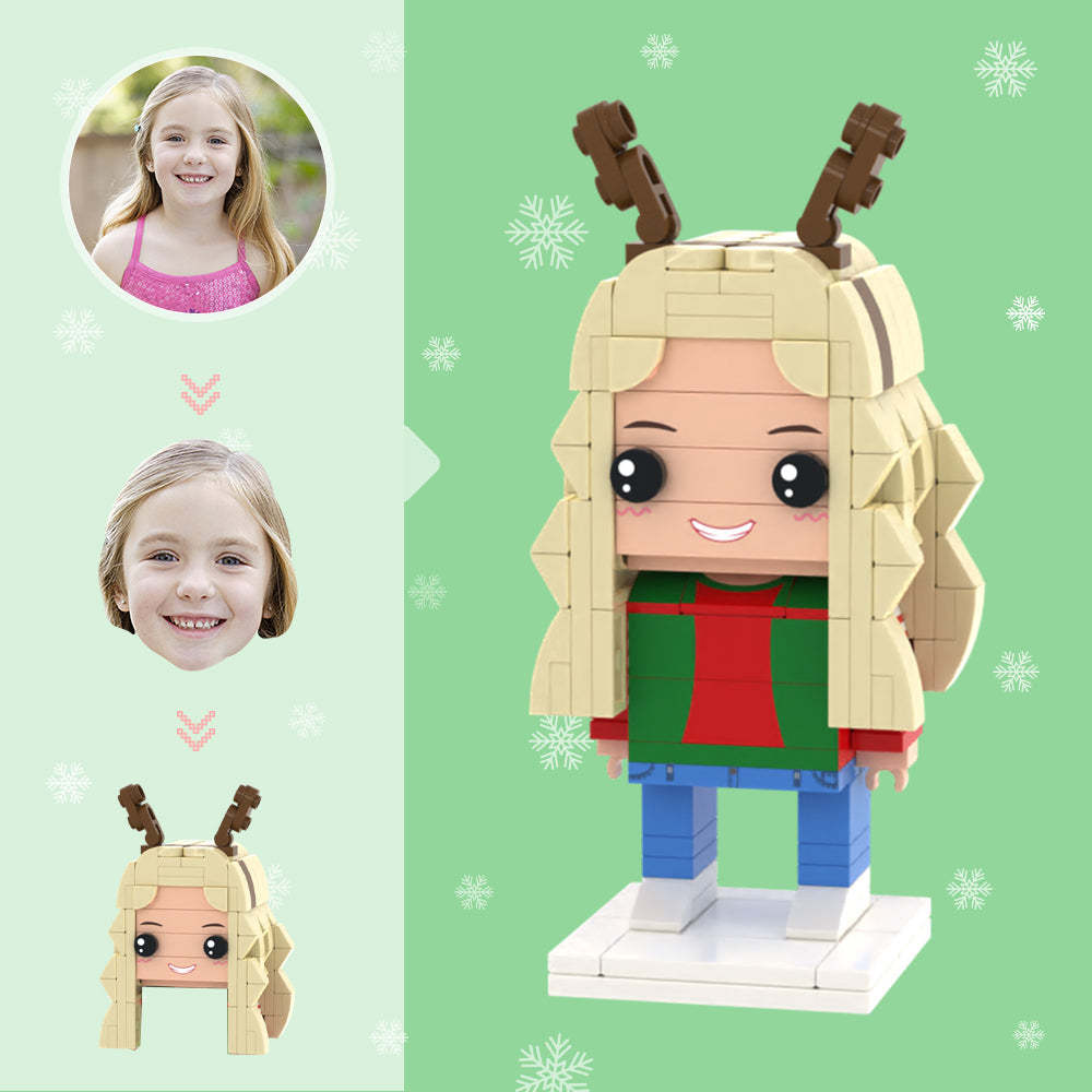 Weihnachtsgeschenke, Individuelle Kopf-steinfiguren, Personalisiertes Mädchen Mit Geweih, Steinfiguren, Kleines Partikel-block-spielzeug - MyCustomBrickheadz