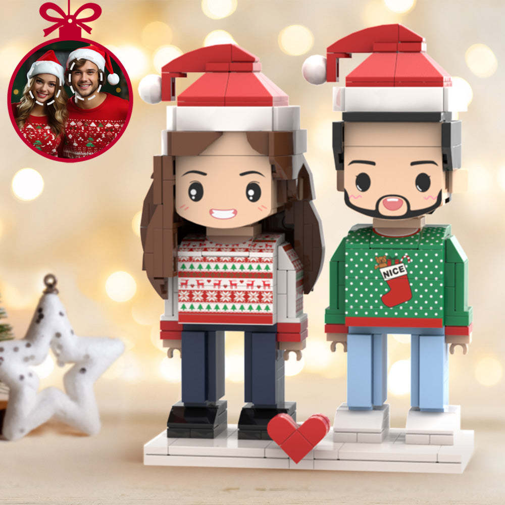 Weihnachtskleid-steinfiguren, Individueller Kopf, 2 Personen, Niedliche Steinfiguren, Kleines Partikel-block-spielzeug - MyCustomBrickheadz