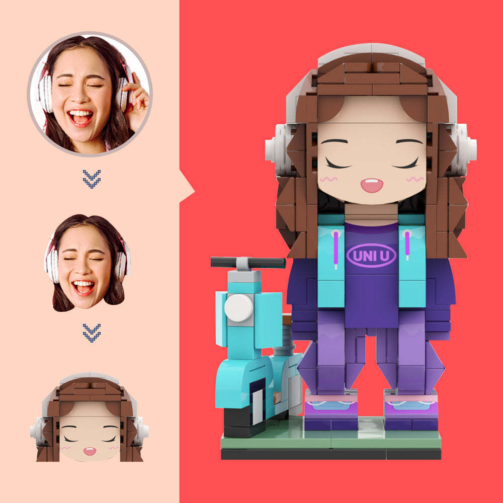 Benutzerdefinierte Ziegelfigur Mit Elektrofahrzeugen Benutzerdefinierte Kopffiguren Kleines Partikelblockspielzeug Anpassbare Ziegelkunstgeschenke - MyCustomBrickheadz