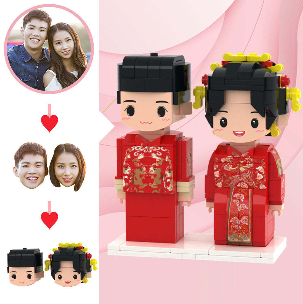 Hochzeitsgeschenke, Chinesische Hochzeit, Süßes Gesicht, Ziegelfiguren, Anpassbarer Kopf, 2 Personen, Individuelle Ziegelfiguren - MyCustomBrickheadz