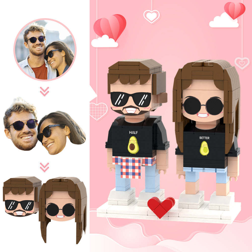Valentinstagsgeschenke, Individueller Kopf, 2 Personen, Niedliche Ziegelfiguren, Lustige Paar-ziegelfiguren - MyCustomBrickheadz