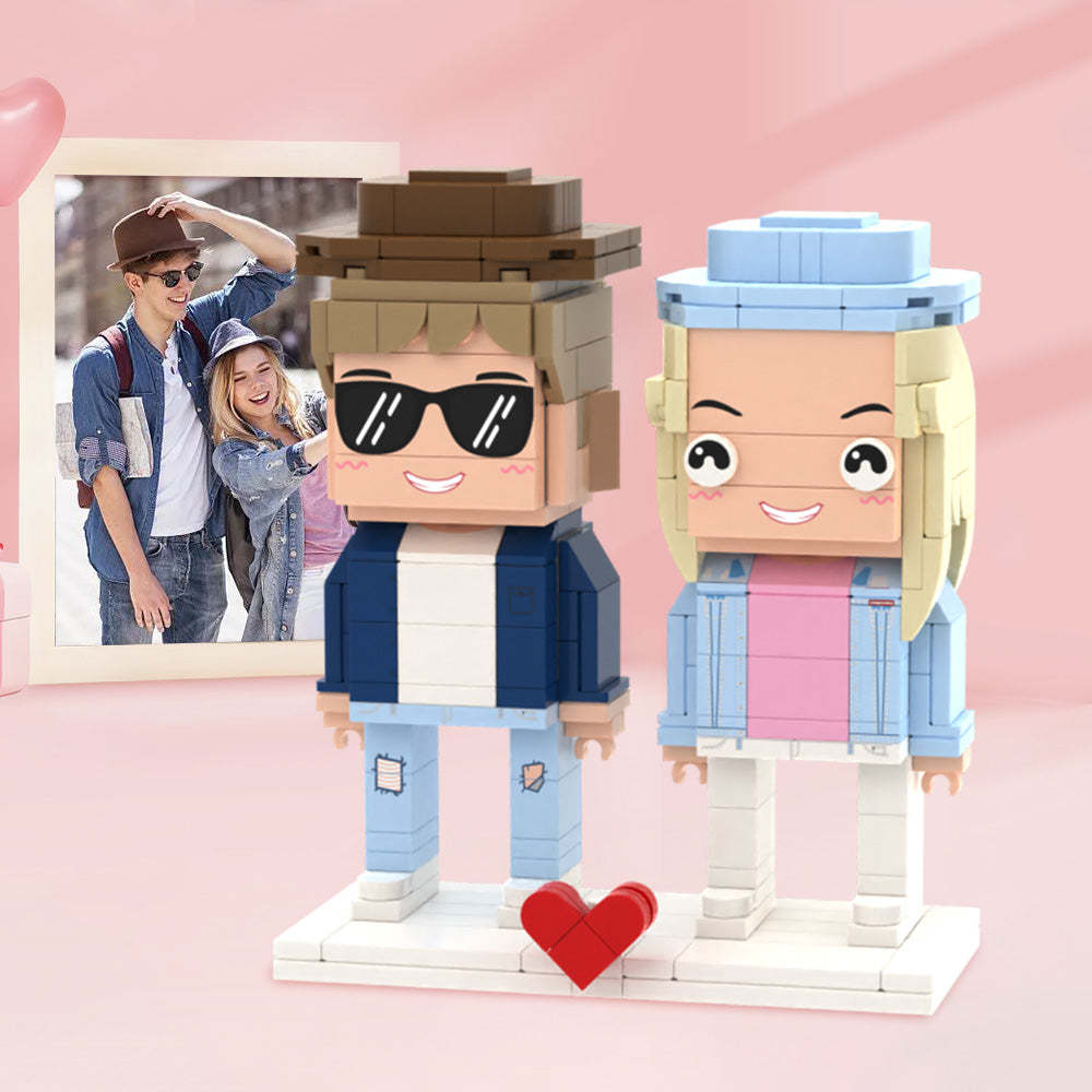 Valentinstagsgeschenke Anpassbare Ganzkörperfiguren Für 2 Personen, Individuelle Ziegelfiguren, Individuelle Bausteingeschenke - MyCustomBrickheadz