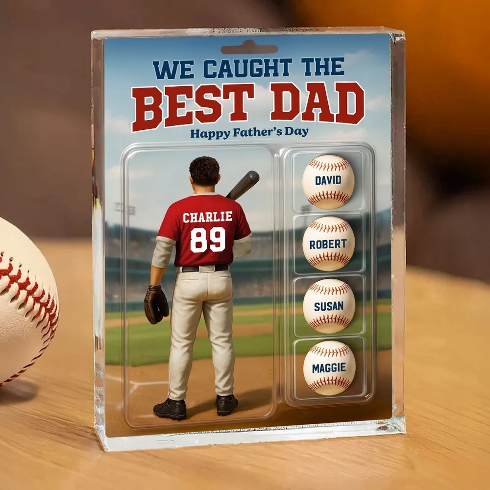 Benutzerdefinierte Figur „wir Haben Den Besten Papa-baseball Gefangen“ Mit Den Namen Der Kinder, Personalisierte Acrylblock-plakette, Perfektes Vatertagsgeschenk Für Ihn, Für Papa, Für Baseball-liebhaber