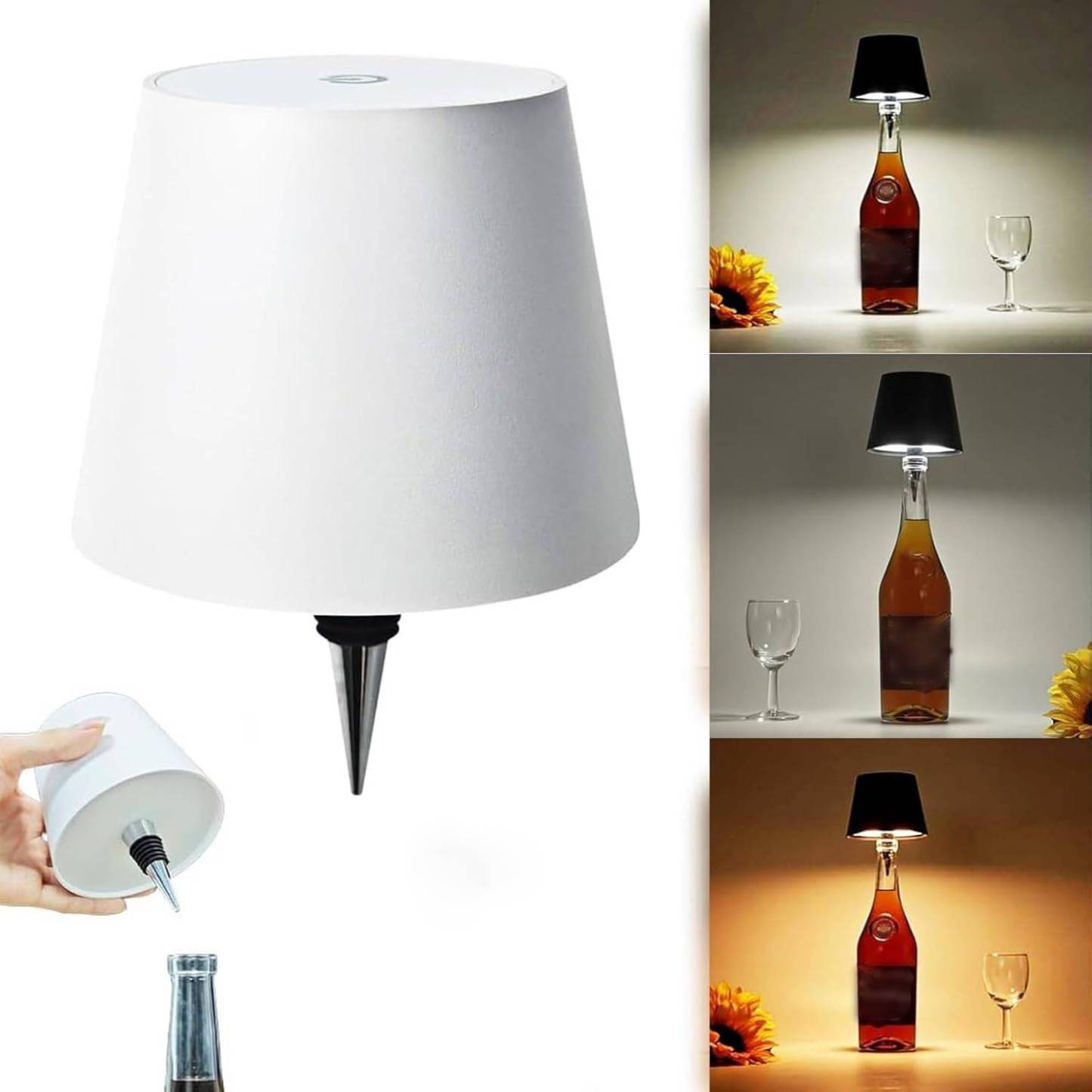 Wireless Bottle Lamp Wine Bottle Light with 3 Color Light Dimming Bottle Touch Lamp Head for Room, Bar, Restaurants, Party, Decor & Gifts