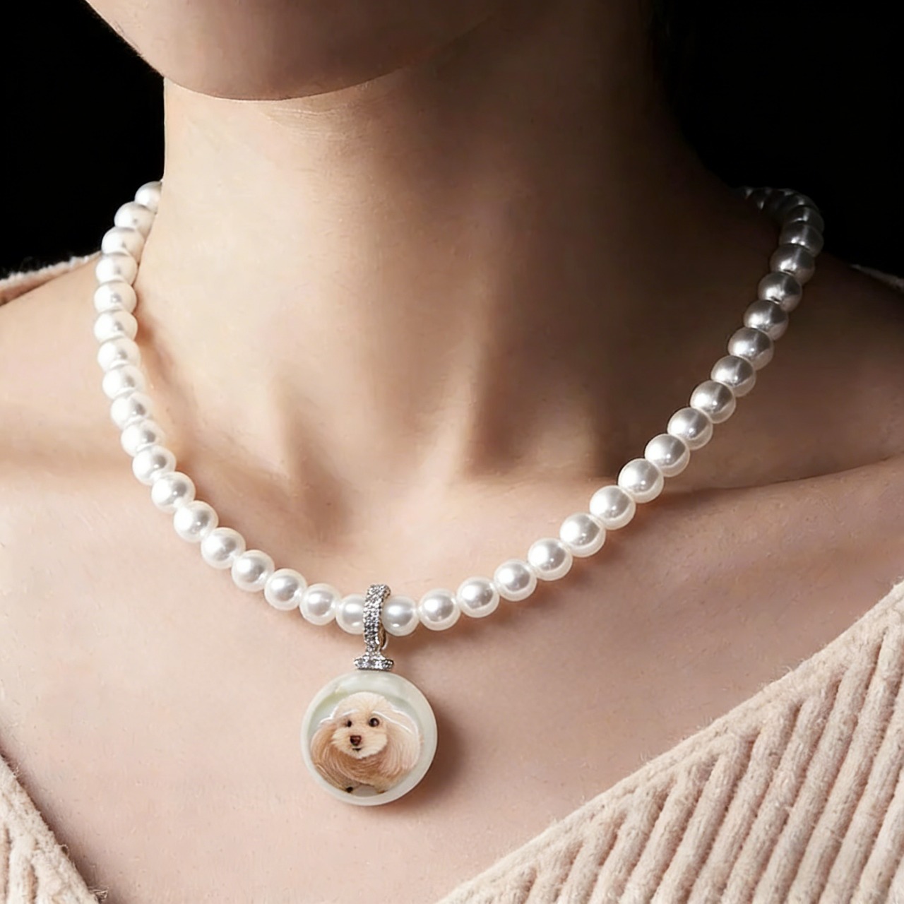 Custom Pet Photo Pearl Necklace Personalized Pet Portrait Pearl Chain Can Be Adjustable Pendant Necklace Natural Pearl Jewelry Gift For Pet Lovers