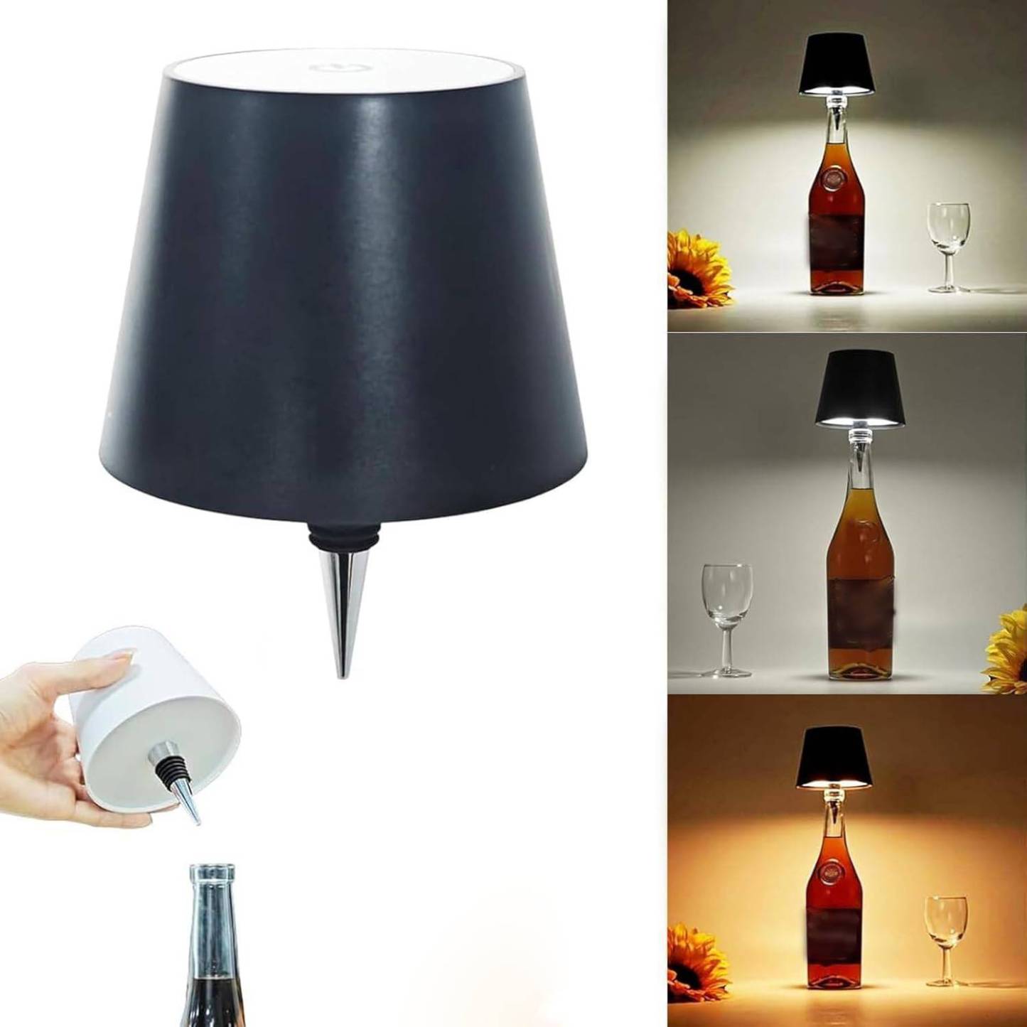 Wireless Bottle Lamp Wine Bottle Light with 3 Color Light Dimming Bottle Touch Lamp Head for Room, Bar, Restaurants, Party, Decor & Gifts