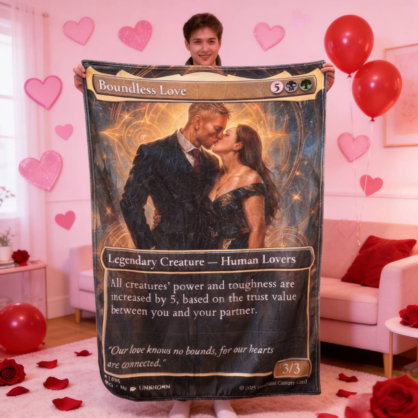 Custom Anime Couples Magic Card Blanket Personalized Photo Magic Anime Card Blanket Gift for Lover