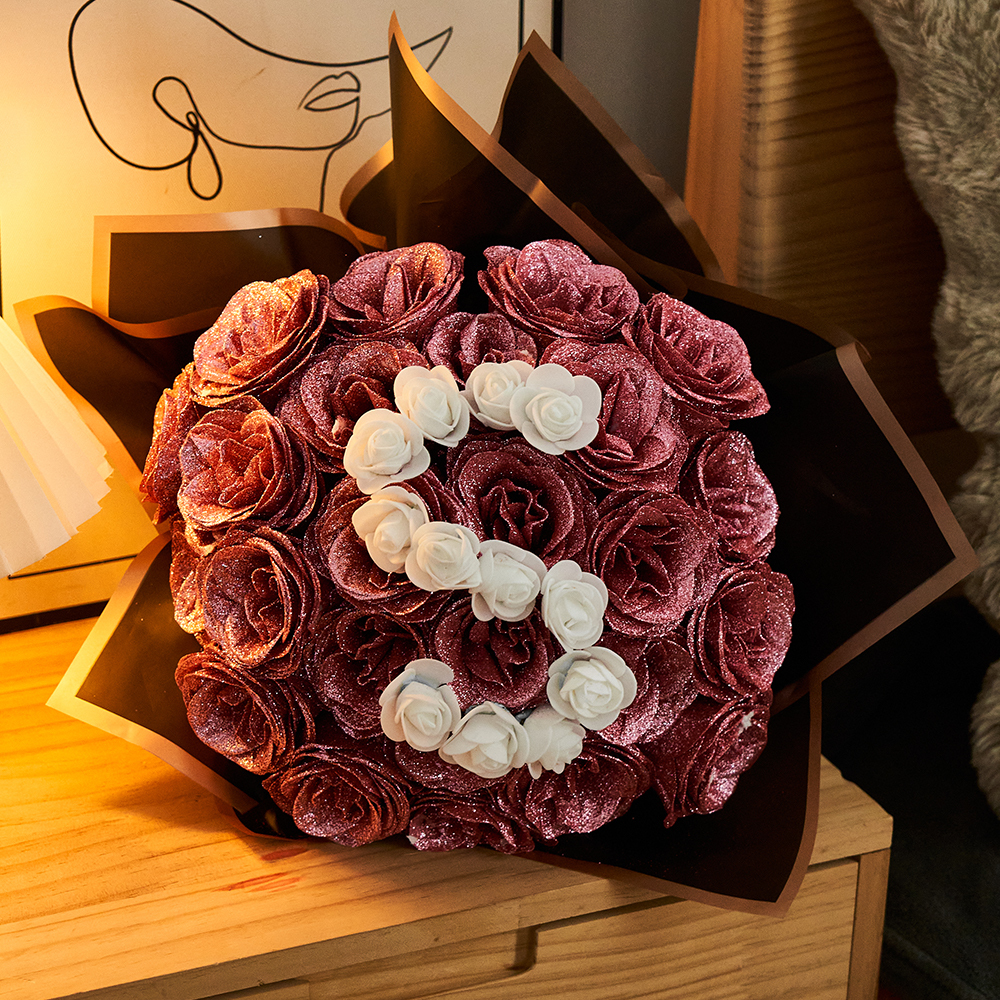 Glitter Rose Bouquet Personalized Glittery initial Eternal Rose Bouquet