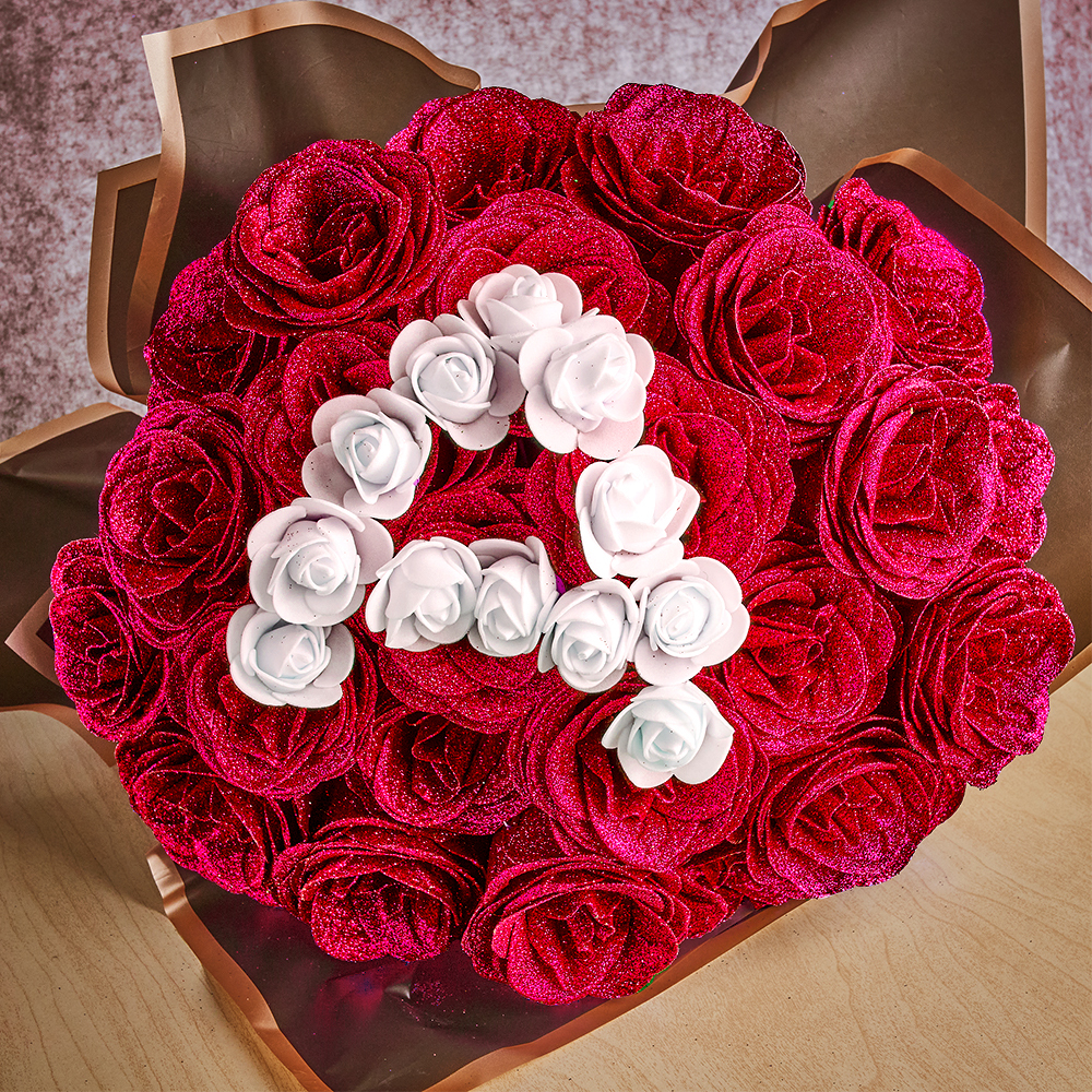 Glitter Rose Bouquet Personalized Glittery initial Eternal Rose Bouquet