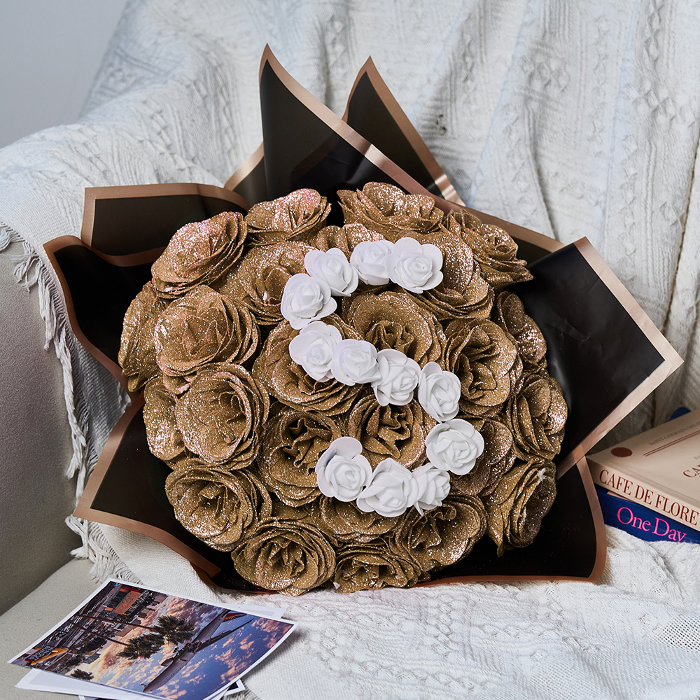 Glitter Rose Bouquet Personalized Glittery initial Eternal Rose Bouquet