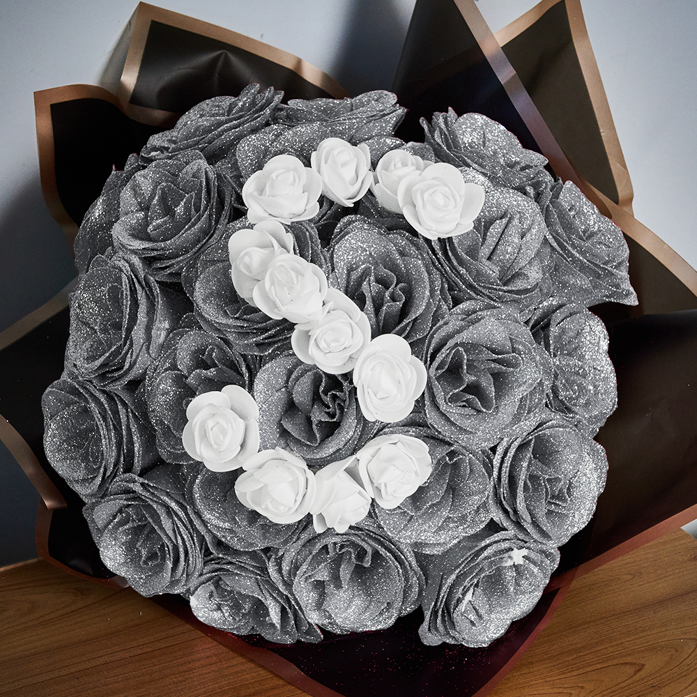 Glitter Rose Bouquet Personalized Glittery initial Eternal Rose Bouquet