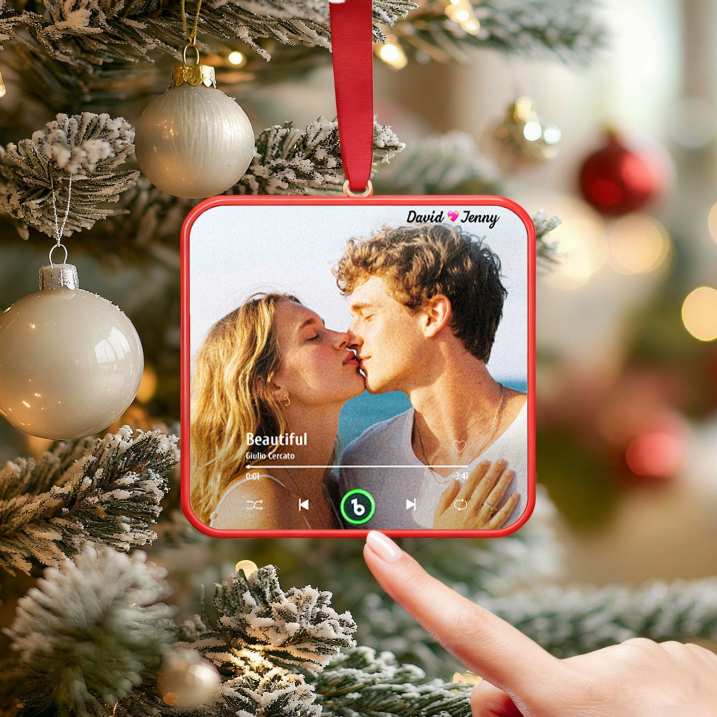 Custom Music Ornament Fridge Magnet Personalized Photo Music Box Ornament Music Fridge Magnet Custom Voice Recording Couple Keepsake Christmas Gifts