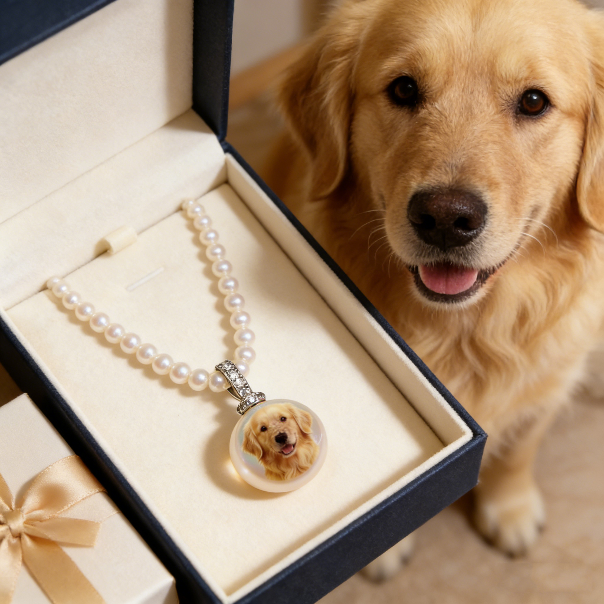 Custom Pet Photo Pearl Necklace Personalized Pet Portrait Pearl Chain Can Be Adjustable Pendant Necklace Natural Pearl Jewelry Gift For Pet Lovers