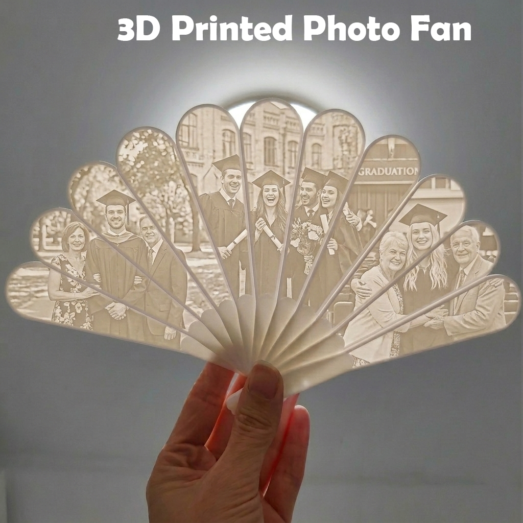Custom 3D Printed Lithophane Photo Fan - Personalized Picture Night Light - Graduation Gifts