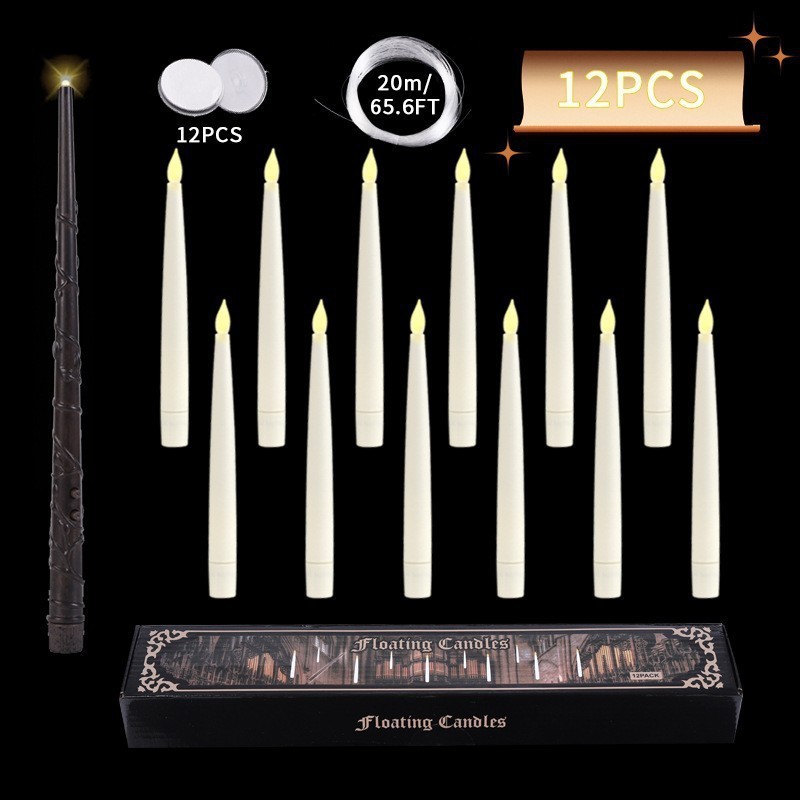 Floating Candles Flameless Candles with Magic Wand Remote for Halloween Decor Flickering Electric LED Candle for Halloween Christmas Decorations