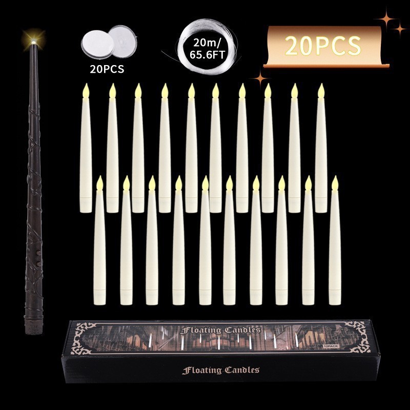 Floating Candles Flameless Candles with Magic Wand Remote for Halloween Decor Flickering Electric LED Candle for Halloween Christmas Decorations